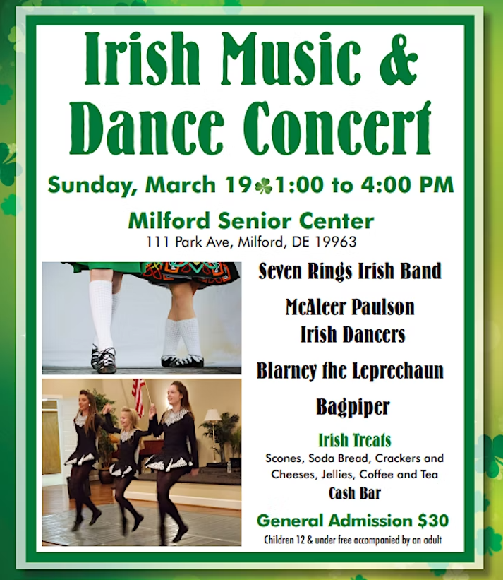 Milford Irish Music & Dance Concert Delaware Bayshore Byway